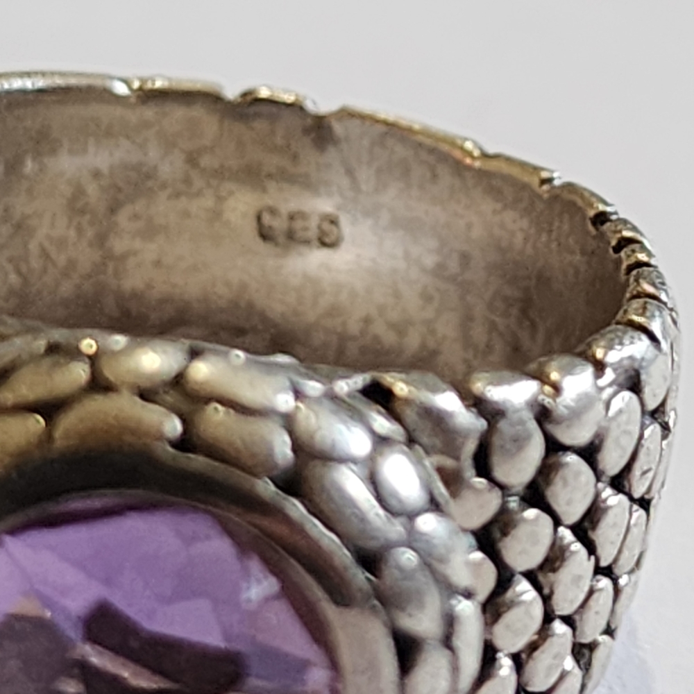 Sterling Silver Heavy Chunky Women's Ring Sz 11 Purple Gemstone Men's Snake Skin - Picture 10 of 11